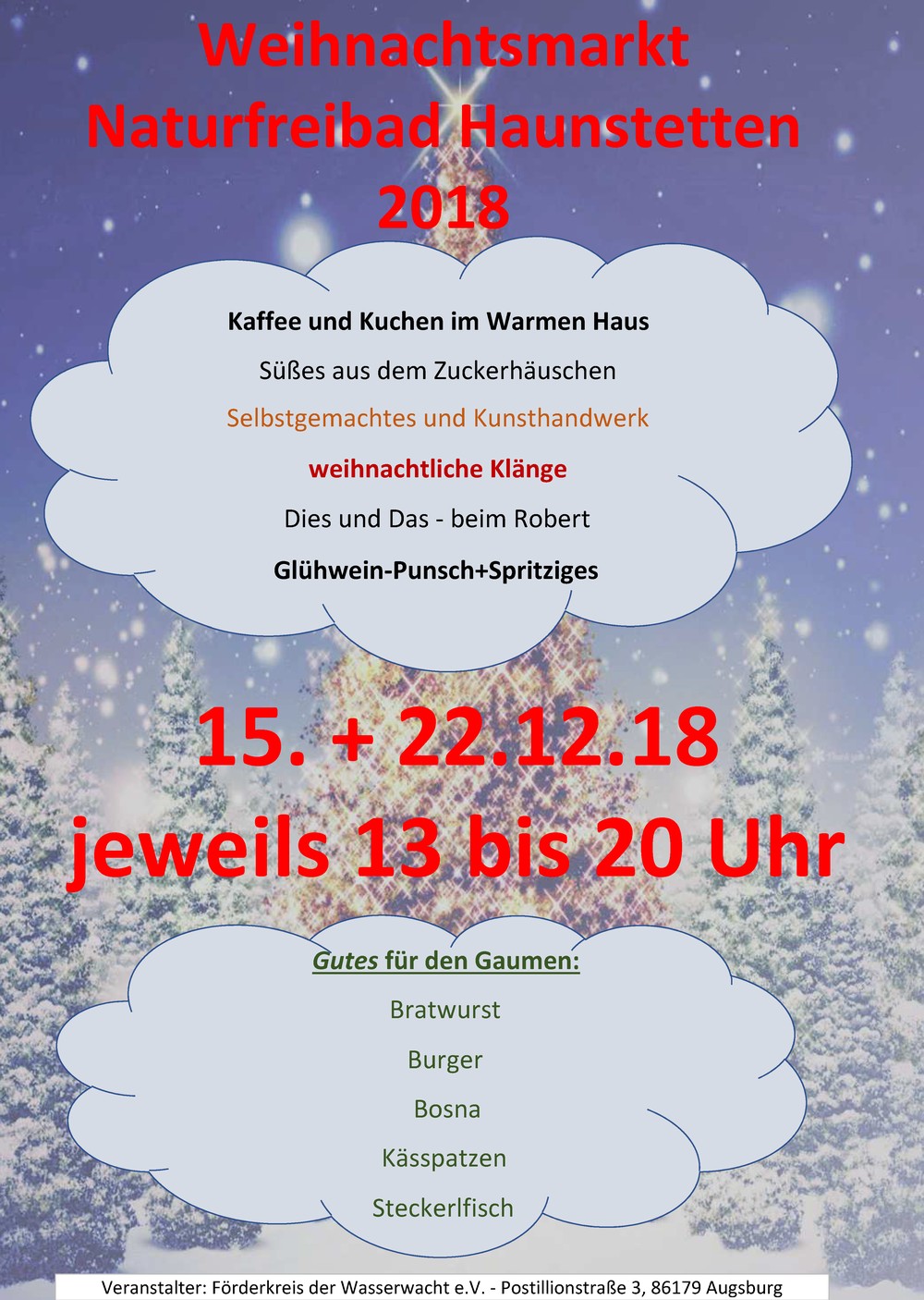 Weihnachtsmarkt im Naturfreibad Haunstetten 15. + 22. Dezember 2018