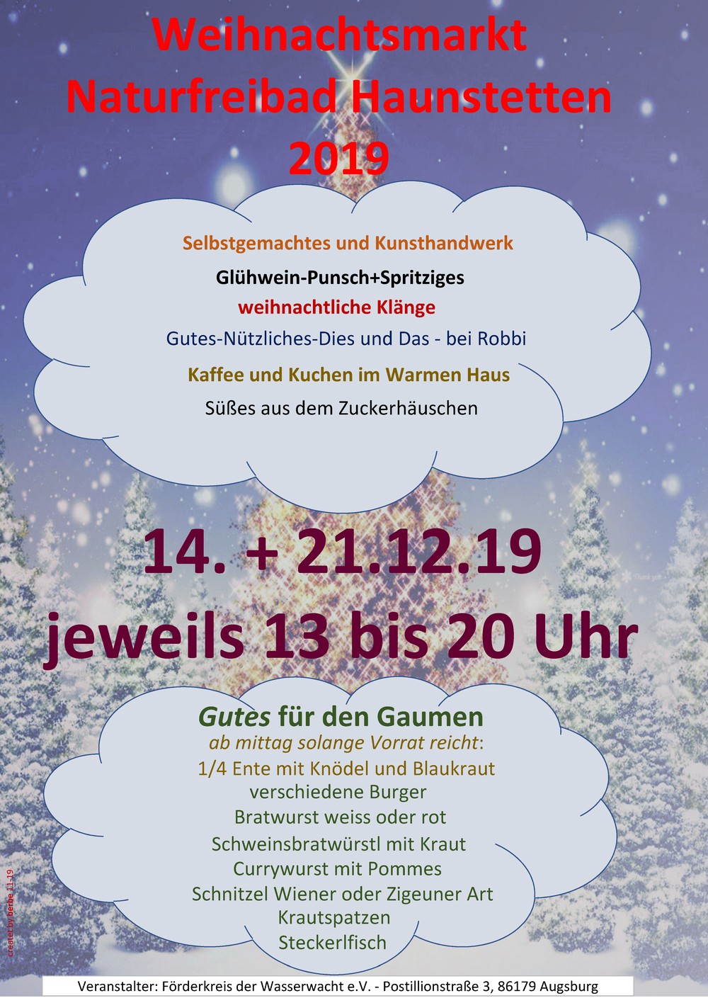 Weihnachtsmarkt im Naturfreibad Haunstetten 14. + 21. Dezember 2018